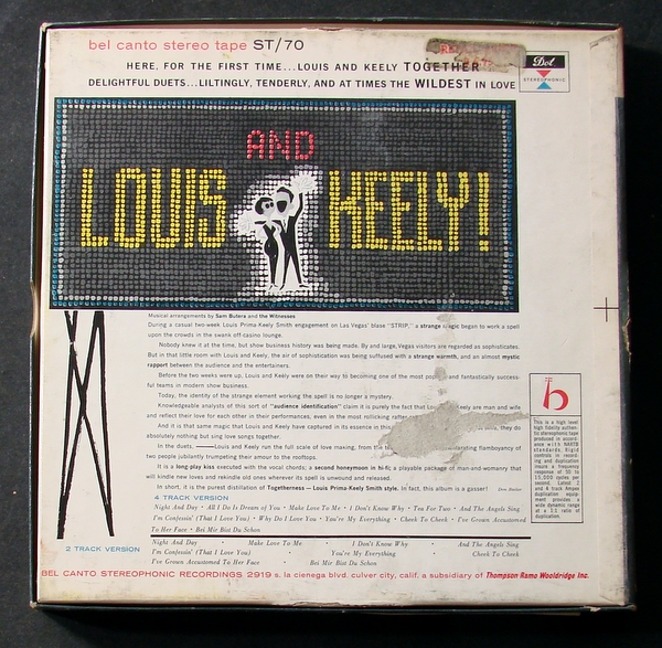 REEL TAPE LOUIS PRIMA~KEELY SMITH Louis And Keely DOT~BEL CANTO ST 70